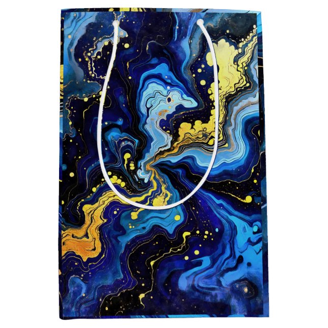 Vibrant Swirls of Blue and Gold 4 Medium Gift Bag (Front)