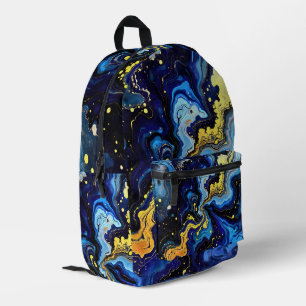 Vibrant Swirls of Blue and Gold 4 Printed Backpack