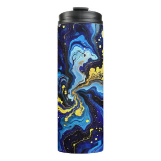Vibrant Swirls of Blue and Gold 4 Thermal Tumbler