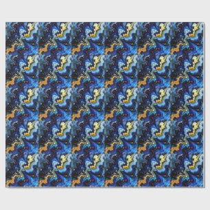 Vibrant Swirls of Blue and Gold 4 Wrapping Paper