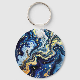 Vibrant Swirls of Blue and Gold 5 Key Ring