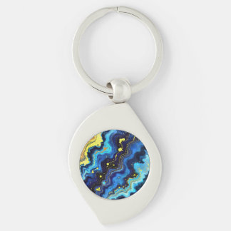 Vibrant Swirls of Blue and Gold 7 Key Ring