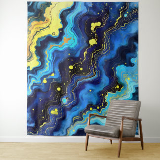 Vibrant Swirls of Blue and Gold 7 Tapestry
