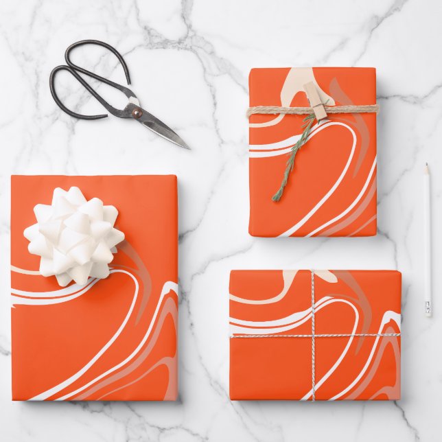 Vibrant Swirls of Orange Abstraction Wrapping Paper Sheet (Front)