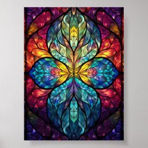 Vibrant Symmetrical Glass Kaleidoscope Artwork Poster