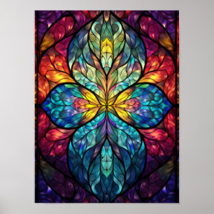 Vibrant Symmetrical Glass Kaleidoscope Artwork Poster