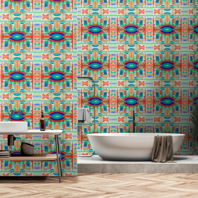Vibrant Symmetry Geo-Abstract Panel Wallpaper (Bathroom)