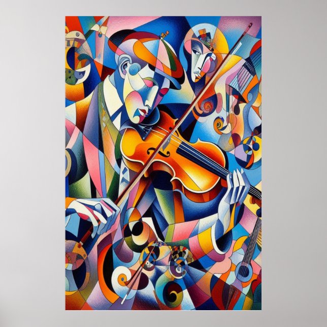 Vibrant Symphony: Abstract Violinist Art Poster (Front)