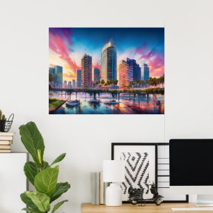 Vibrant Tampa Florida Colourful Abstract Art Poster