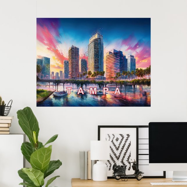Vibrant Tampa Florida Colourful Abstract Art Poster (Home Office)