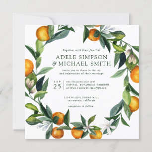 Vibrant Tangerine   All in one   Botanical wedding Invitation