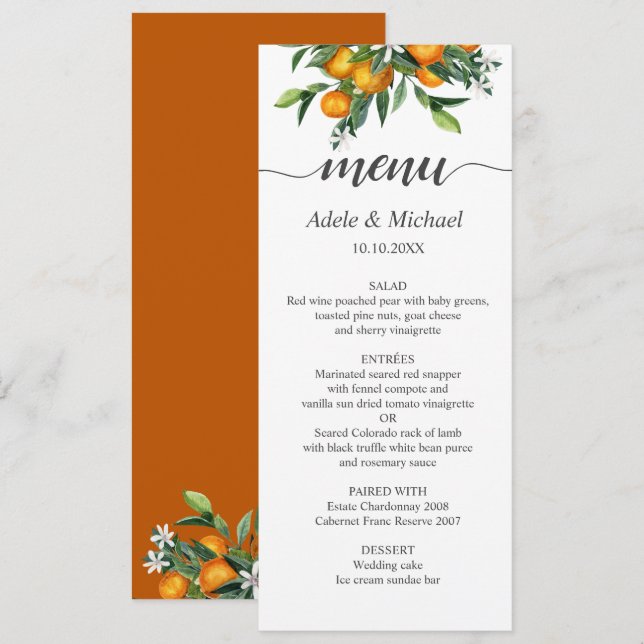 Vibrant Tangerine Citrus Orange Green Wedding Invitation (Front/Back)