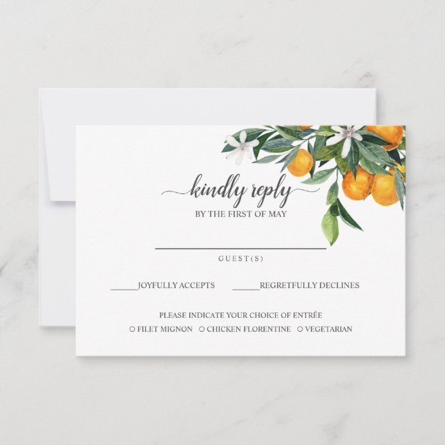 Vibrant Tangerine Citrus Orange Meal Choice RSVP Card (Front)