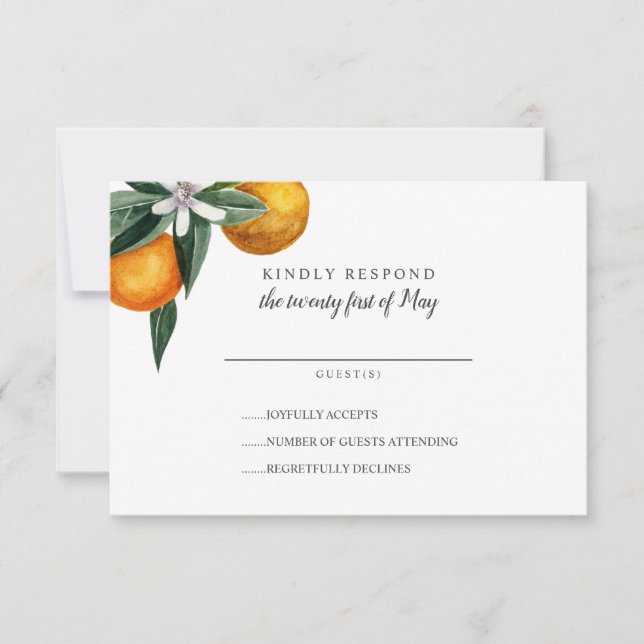 Vibrant Tangerine Citrus Orange Wedding RSVP Card (Front)