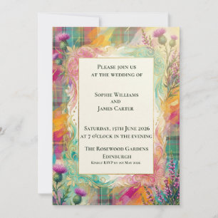 Vibrant Tartan Thistle Wedding Invitation