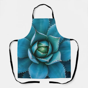 Vibrant Teal Agave Succulent Macro Geometric Apron