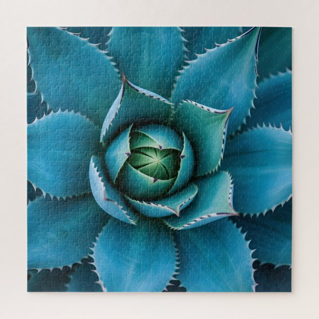 Vibrant Teal Agave Succulent Macro Geometric  Jigsaw Puzzle (Vertical)
