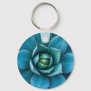 Vibrant Teal Agave Succulent Macro Geometric Key Ring