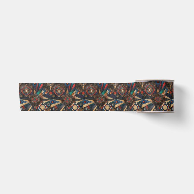 Vibrant Teal "Ancient Indigenous Chronicles" Satin Ribbon (Front)