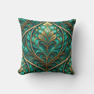 vibrant teal and gold floral pattern cushion