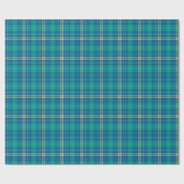 Vibrant Teal and Mariner Plaid Wrapping Paper (Flat)