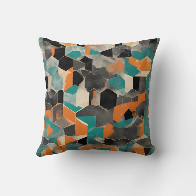 vibrant teal and mustard geometric pattern cushion (Back)