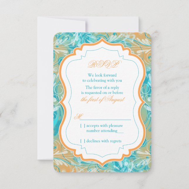 Vibrant Teal and Orange Floral Wedding RSVP Reply (Front)