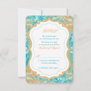 Vibrant Teal and Orange Floral Wedding RSVP Reply Card