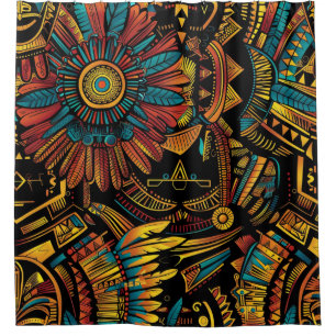 Vibrant Teal "Aztec Dream" Luxury Shower Curtain