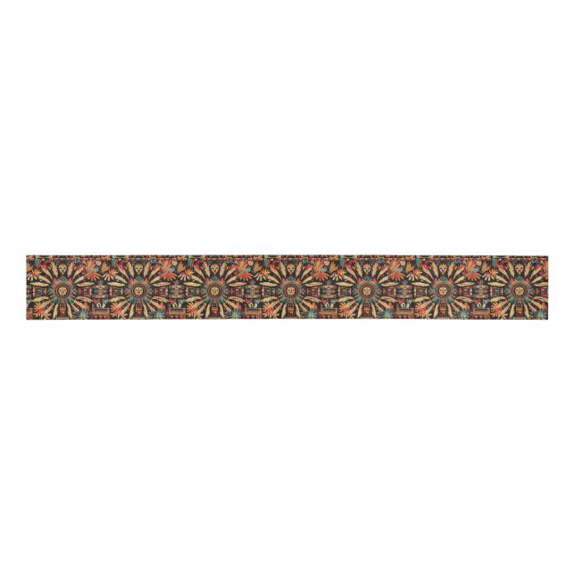 Vibrant Teal "Aztec Dream" Satin Ribbon Grosgrain Ribbon (Front)