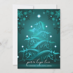 Vibrant Teal Blue Abstract Christmas Horse Holiday Card