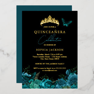 Vibrant Teal Blue Black Butterfly Quinceanera