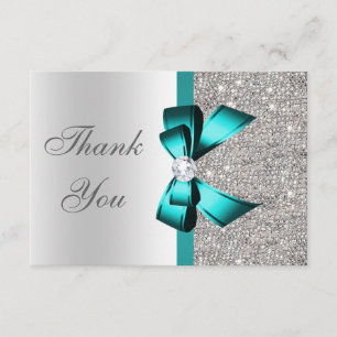 Vibrant Teal Bow Silver Diamonds Thank You
