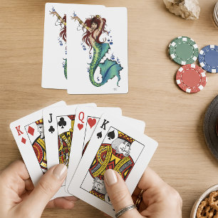 Vibrant Teal Fantasy Mermaid Illustration Playing Cards