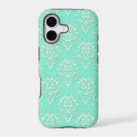 Vibrant Teal Green Damask Pattern