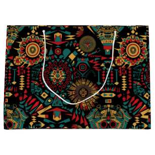 Vibrant Teal "Heritage-Inspired Patterns" Glossy C Large Gift Bag