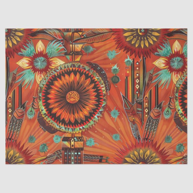 Vibrant Teal "Intricate Echoes" Pattern Tissue Pap Tissue Paper (Front)