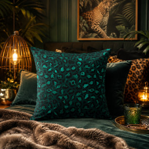 Vibrant Teal Metallic Leopard Print Cushion
