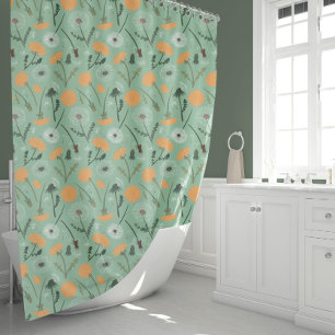 Vibrant Teal Orange Dandelion Botanical Flowers Shower Curtain