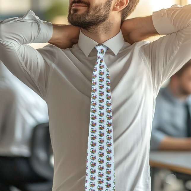 Vibrant Teal Oriental Koi Dragon Lotus Flower Tie (Creator Uploaded)