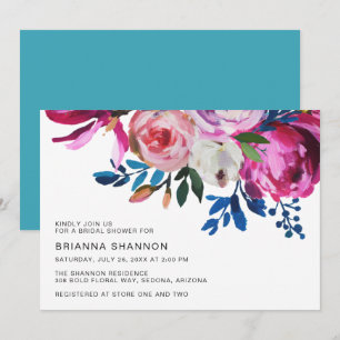 Vibrant Teal Pink Bright Floral Bridal Shower Invitation