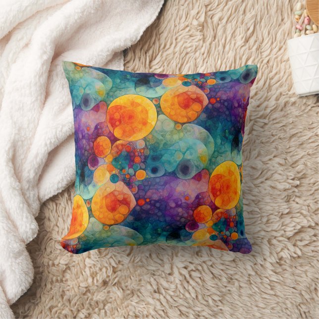 Vibrant Teal Purple Orange Fractal Art Pattern  Cushion (Blanket)
