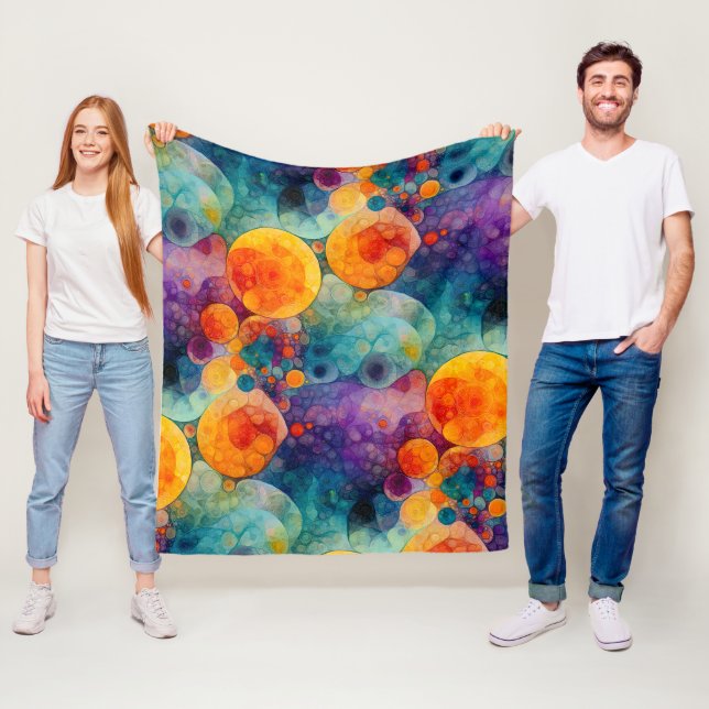 Vibrant Teal Purple Orange Fractal Art Pattern  Fleece Blanket (In Situ)