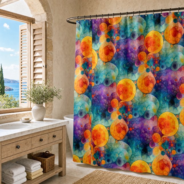 Vibrant Teal Purple Orange Fractal Art Pattern  Shower Curtain (Creator Uploaded)