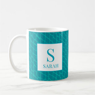 Vibrant Teal Scale Mermaid Monogram Custom Name Coffee Mug