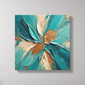 Vibrant Teal Turquoise Bronze Foil Swirl Wall Art 