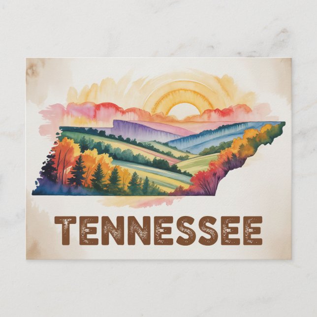 Vibrant Tennessee Autumn Watercolor Map Illustrati Postcard (Front)