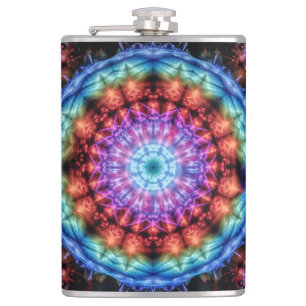 Vibrant Tie Dye Kaleidoscope Rainbow Mandala Hip Flask