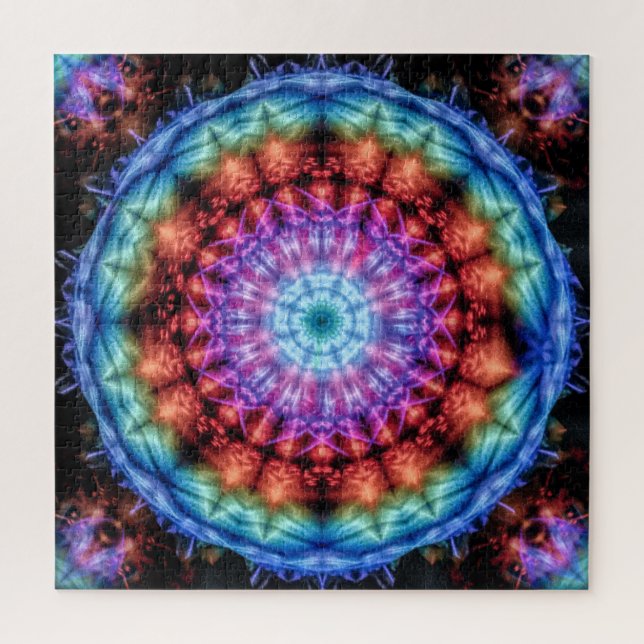 Vibrant Tie Dye Kaleidoscope Rainbow Mandala Jigsaw Puzzle (Vertical)