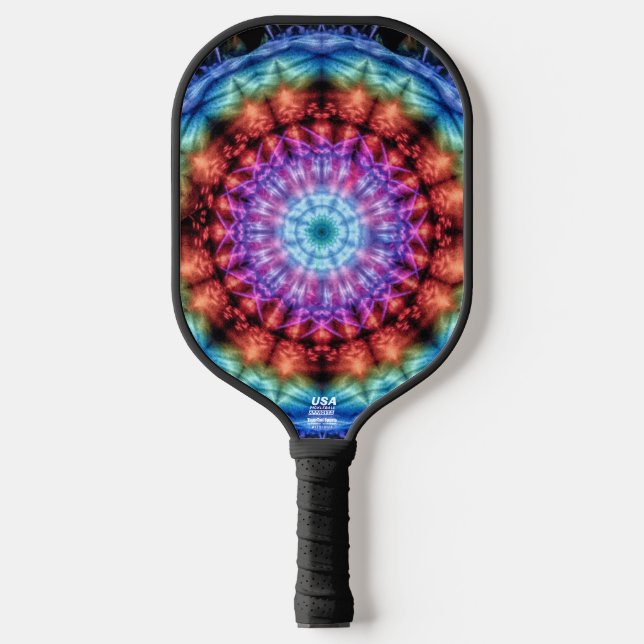 Vibrant Tie Dye Kaleidoscope Rainbow Mandala Pickleball Paddle (Front)